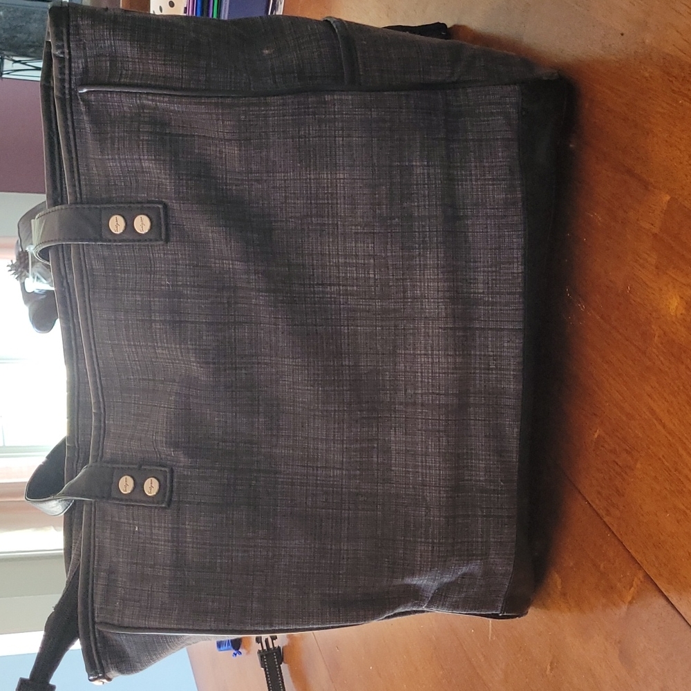 Thirty one black and light grey plaid plaid pattern purse or work bag